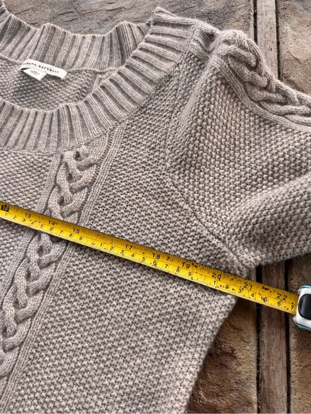 Banana Republic Cable Knit Sweater Dress XL Taupe Lambswool Cashmere Blend
